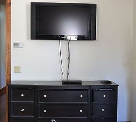 how s your tv hanging we added a shelf now ours looks better, diy, shelving ideas, woodworking projects, Before