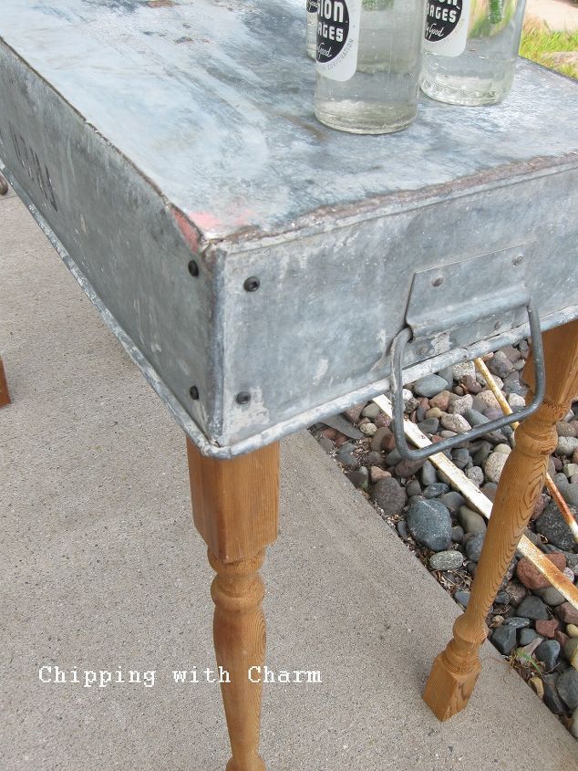 the many lives of fred peterson s tool tote as a console table, diy, painted furniture, repurposing upcycling, Now I m thinking these little handles would be a great place to hang a hand towel for a serving table or wine bar Wish I would have thought of that when I was taking pictures