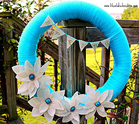 spring yarn wreath with burlap flowers, crafts, seasonal holiday decor, wreaths