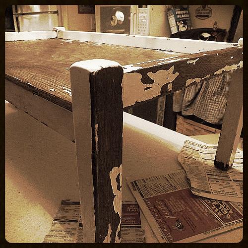 a very tired little sofa table gets a cool teen makeover, painted furniture, Scraping sanding and painting will bring this little table to beauty