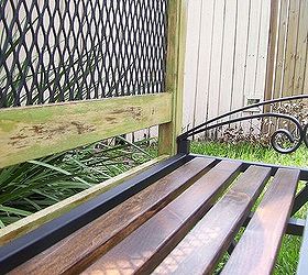 headboard garden bench, diy, outdoor furniture, outdoor living, painted furniture, repurposing upcycling, New wood slatted seat