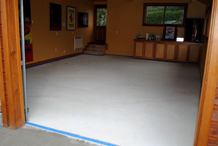 charcoal stained micro topping garage floor, flooring, garages, painting, The hand troweled micro topping