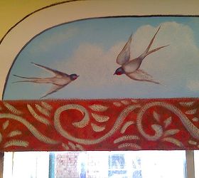 must see alzheimer secure unit nursing retirement home mural makeover, home decor, painted furniture, Even on a cloudy day or at night above the window is filled with light clouds and lively birds